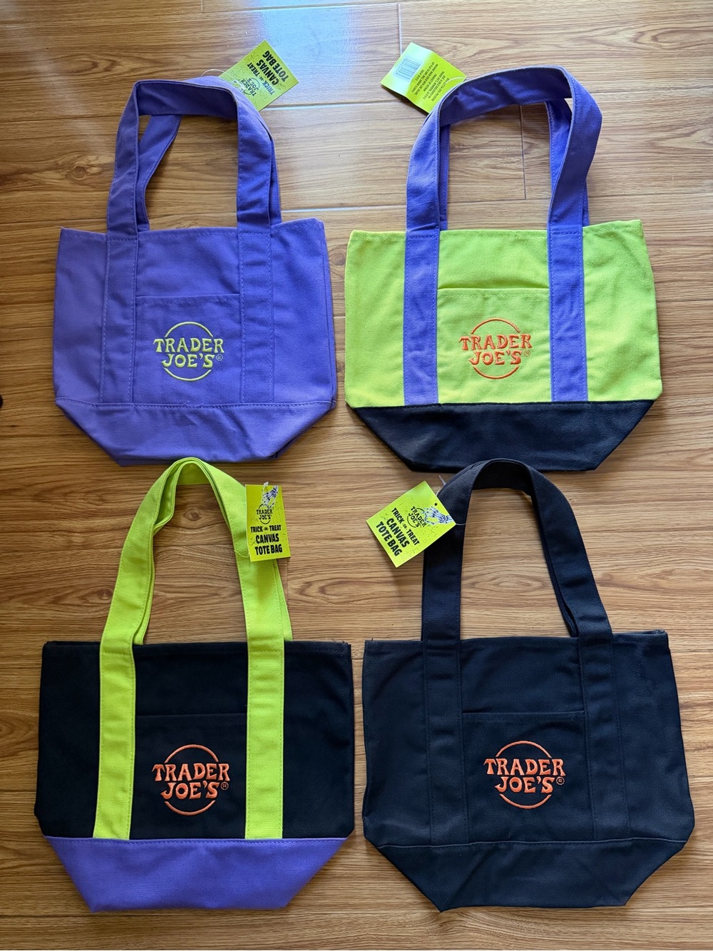 Brand New Trader Joe's 4 Set Fall Collection Mini Tote Bags With Tags